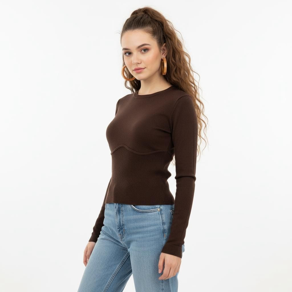 Babaton Scupt Empire Knit Brown Crew Neck Knit Sweater - Medium - Picture 1 of 9